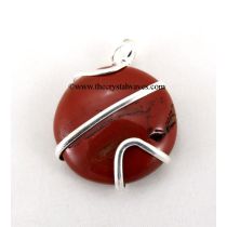Red Jasper  Cage Wrapped Disc Pendant