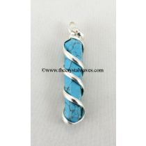 Turquoise Manmade  Cage Wrapped Pencil Pendant