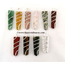 Mix Gemstone Cage Wrapped Flat Pencil Pendant