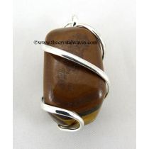 Tiger Eye Agate Cage Wrapped Tumbled Stones Pendant