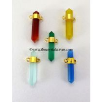 Multi Chalcedony Double Point Gold Pencil Pendant