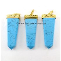 Turquoise Manmade Flat Pencil Metal Capped G.P. Pendant 