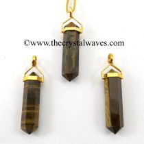 Tiger Eye Agate Double Point Gold Pencil Pendant