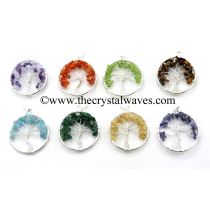 Mix Assorted Gemstone Chips Tree Of Life Pendant