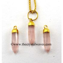 Rose Quartz Small Bullet Gold Electroplated Pendant