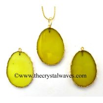 Yellow Chalcedony Egg Shape Gold Electroplated Pendant