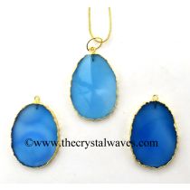 Blue Chalcedony Egg Shape Gold Electroplated Pendant