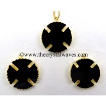 Black Agate Viking's Cross Gold Electroplated Pendant