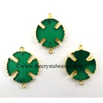 Green Chalcedony Viking's Cross Gold Electroplated Connector / Pendant