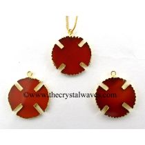 Red Chalcedony Viking's Cross Gold Electroplated Pendant