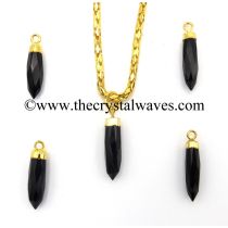 Black Onyx Chalcedony Small Bullet Gold Electroplated Pendant