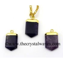 Amethyst Small Flat Pencil Gold Electroplated Pendant