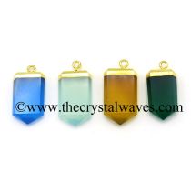 Mix Chalcedony / Onyx Small Flat Pencil Gold Electroplated Pendant
