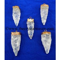 Crystal Quartz 4 Side Handknapped Tooth  Copper Electroplated Cap Pendant