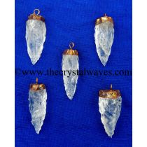 Crystal Quartz 3 Side Handknapped Tooth  Copper Electroplated Cap Pendant