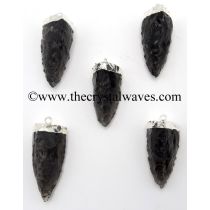 Black Obsidian 3 Side Handknapped Tooth Silver Electroplated Pendant