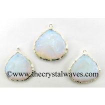 Opalite Small Heart Handknapped Silver Electroplated Pendant