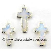Opalite Cross Shape Silver Electroplated Pendant