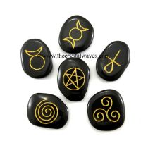 Pagan / Wiccan Symbols Engraved On Black Agate 
