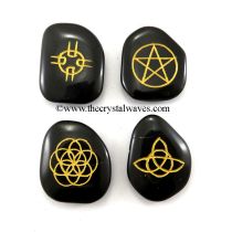 Black Agate Engraved Wiccan 4 Piece Set