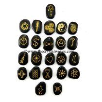Wiccan Craft Symbols Engraved On Black Agate 