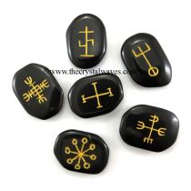 Wiccan Energy Set Engraved On Black Agate 