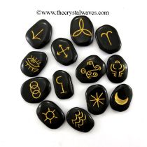 Witches Rune Set Engraved On Black Agate 