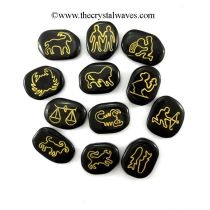 Black Agate Engraved Zodiac Signs Set  