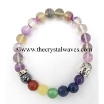Multi Fluorite Round Beads Chakra Bracelet With Buddha Charm