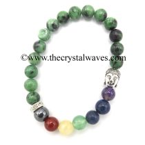 Ruby Zoisite Round Beads Chakra Bracelet With Buddha Charm