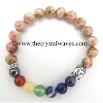 Rhodocrosite Round Beads Chakra Bracelet With Buddha Charm