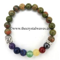 Unakite Round Beads Chakra Bracelet With Buddha Charm