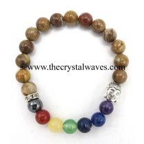 Natural African Jasper Round Beads Chakra Bracelet With Buddha Charm