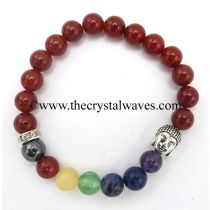 Red Agate Chalcedony Carnelian  Round Beads Chakra Bracelet With Buddha Charm