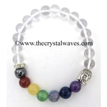 Crystal Quartz Round Beads Chakra Bracelet With Buddha Charm