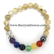 Golden Rutilated Quartz Round Beads Chakra Bracelet With Buddha Charm