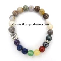 Crazy Agate Round Beads Chakra Bracelet With Buddha Charm