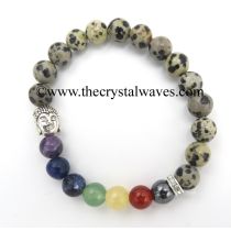 Dalmation Jasper Round Beads Chakra Bracelet With Buddha Charm