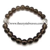 Smoky Quartz 8 mm Round Beads Bracelet With Buddha Charms