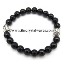 Black Tourmaline 8 mm Round Beads Bracelet With Buddha Charms