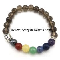 Smoky Quartz Round Beads Chakra Bracelet With Buddha Charm