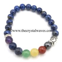 Lapis Lazuli Round Beads Chakra Bracelet With Buddha Charm