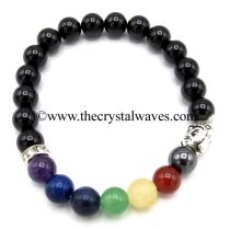 Black Tourmaline Round Beads Chakra Bracelet With Buddha Charm