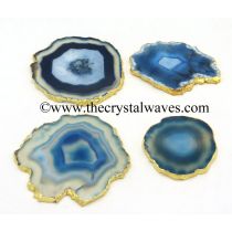Blue Agate Gold Electroplated Coaster Slices