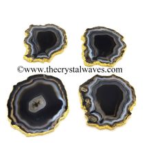 Black Agate Gold Electroplated Coaster Slices