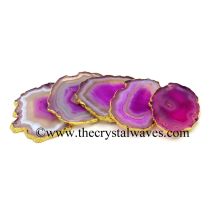 Pink Agate Gold Electroplated Coaster Slices