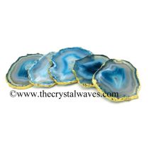 Persian Blue Agate Gold Electroplated Coaster Slices