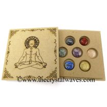 Round Cabochon Chakra Set with Buddha Flat Wooden Box With Gemstone 