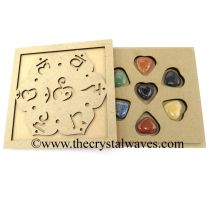 Pub Heart Chakra Set with Sanskrit Letters Engraved Flat Wooden Box With Gemstone 
