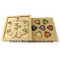 Chakra Engraved Pub Heart Chakra Set with Chakra Sanskrit Letters Flat Wooden Box With Gemstone 